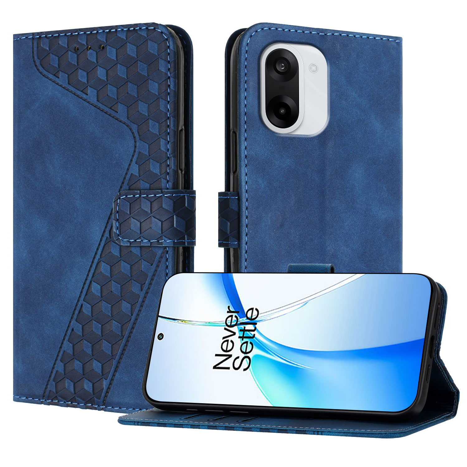 For OnePlus Ace 5 Racing 5G / OnePlus Nord CE 5G Leather Case 7-Shaped Pattern Wallet Stand Shockproof Phone Cover - Blue