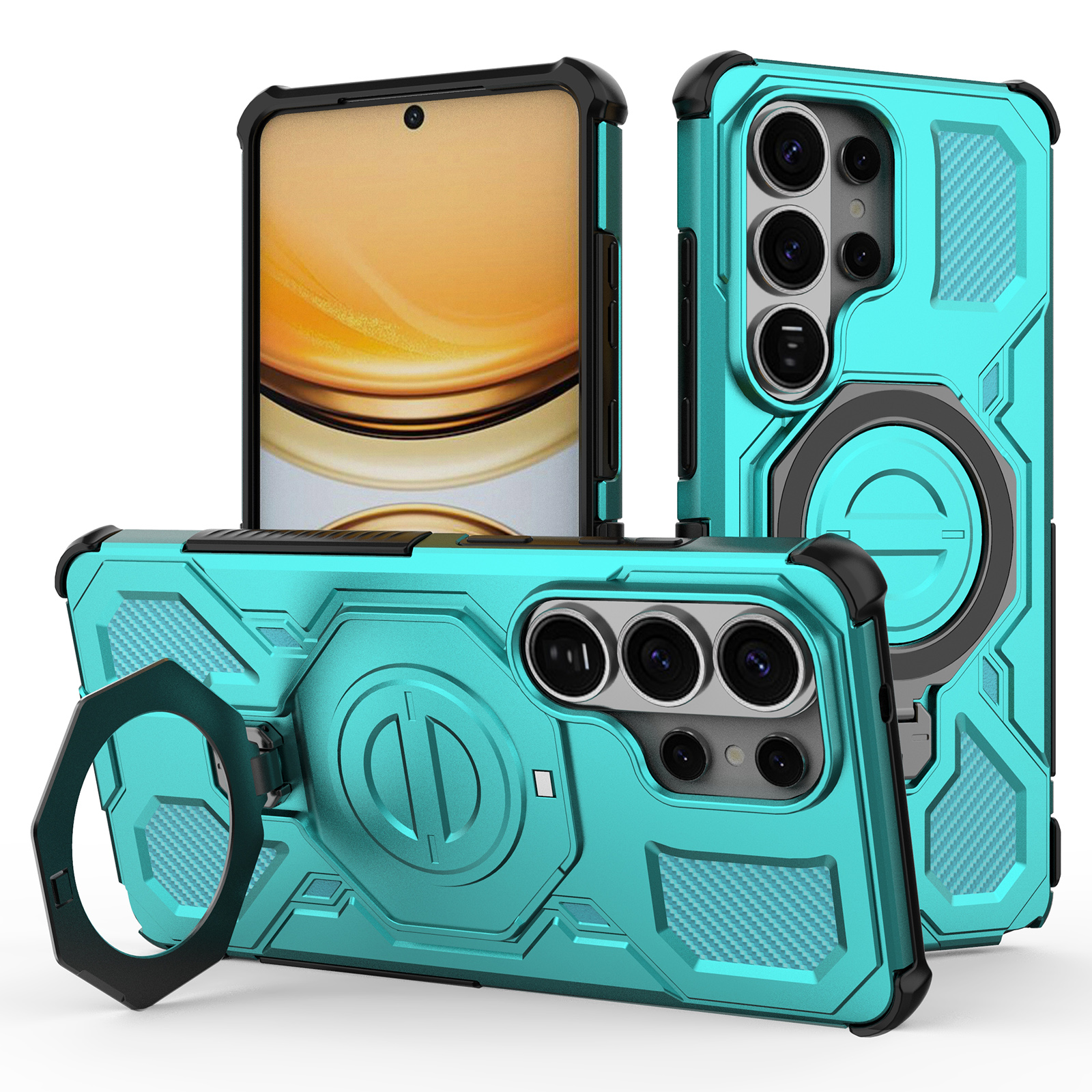 For Samsung Galaxy S26 Ultra Magnetic Case Rotating Metal Kickstand Shockproof PC + TPU Phone Back Cover - Baby Blue