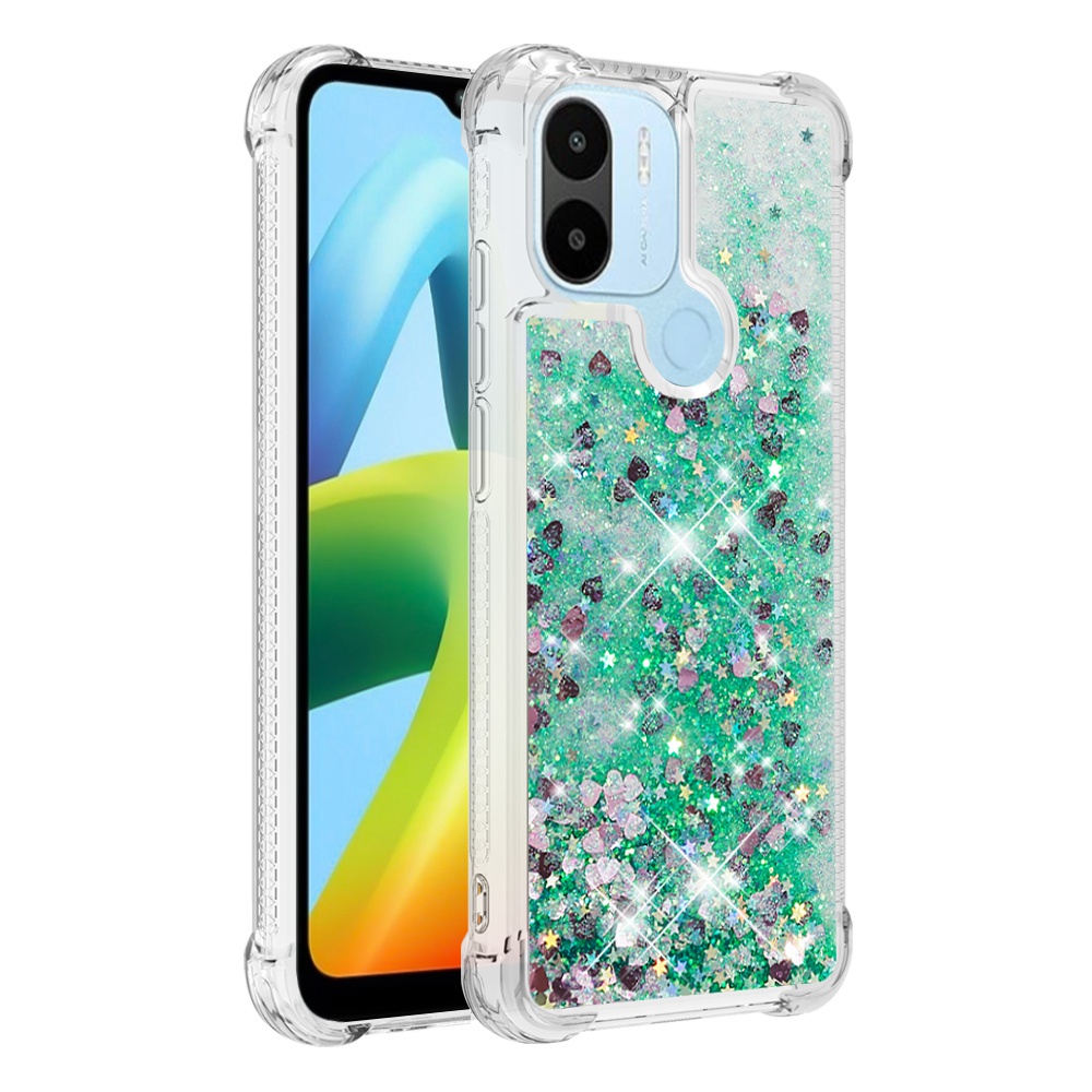 

Anti-kratzer-telefonabdeckung Für Xiaomi Redmi A1 4G / A1+ 4G YB Ticksand Series-1 Flüssigschwimmgas-glitzer-pailletten Tpu-telefonhülle - Grün / Herzen, Xiaomi Redmi A2 4G
