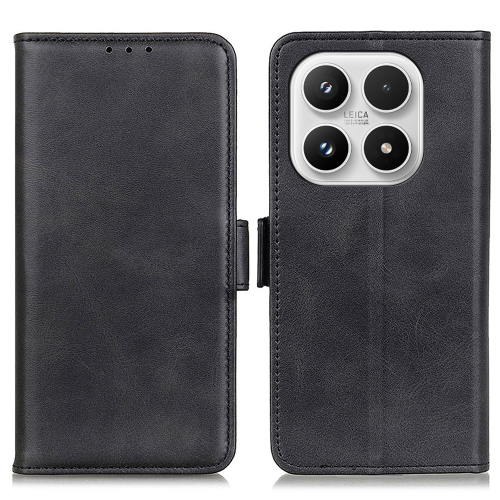 For Xiaomi 17 Case Stand Cowhide Texture Anti Scratch PU Leather Phone Cover - Black