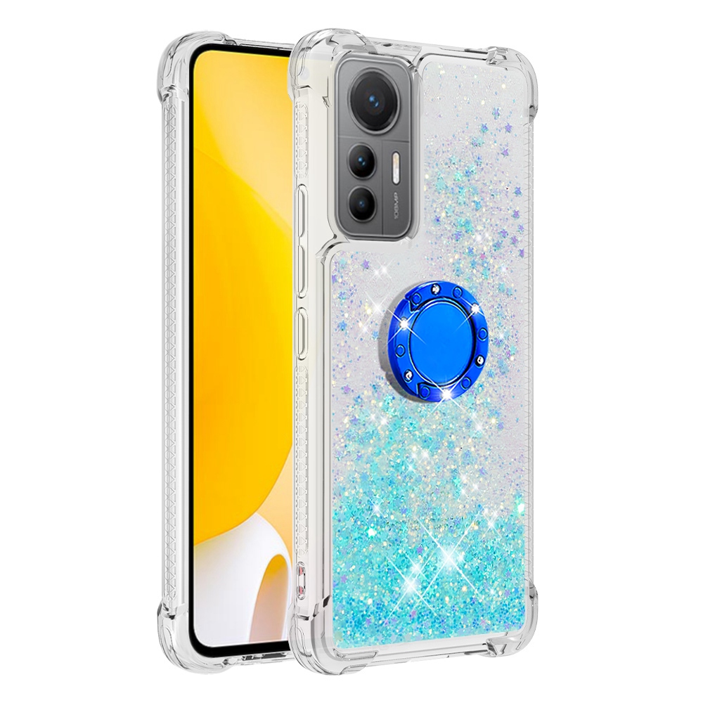 

YB Quicksand Serie-7 Für Xiaomi 12 Lite 5G Flüssiges Quicksand Design Soft TPU Deckring Kickstand Impact Resistant Back Case - Blau / Pentagramme, Xiaomi 12 Lite 5G