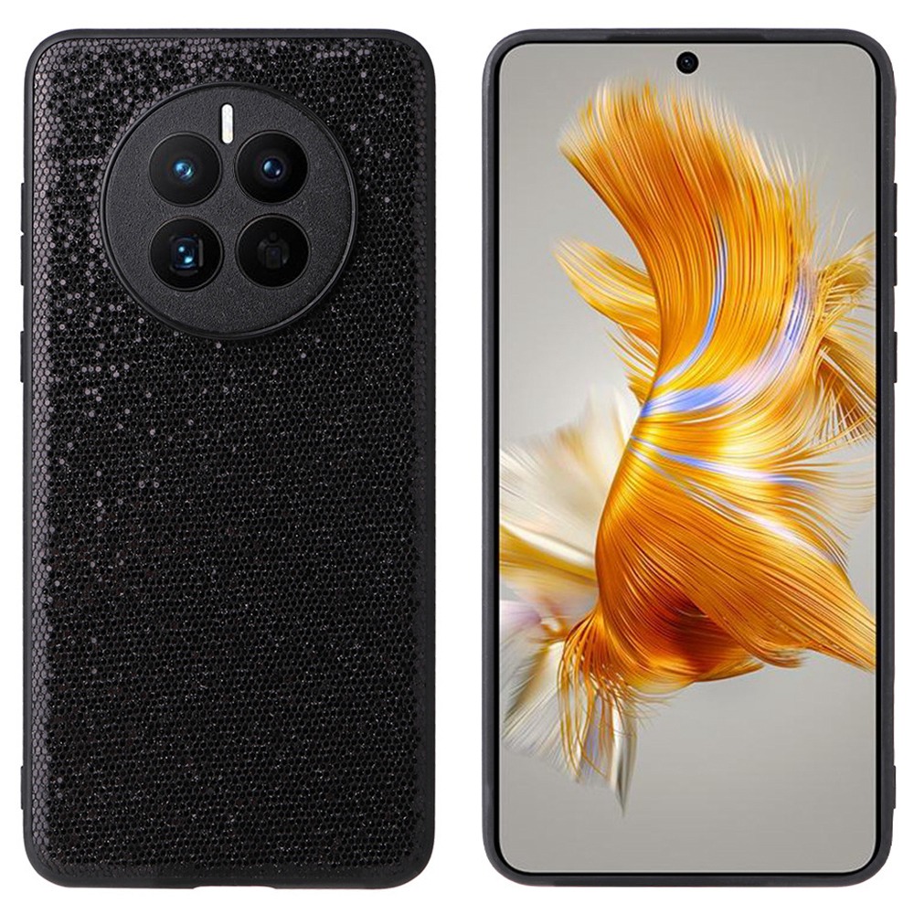 

Für Huawei Mate 50 4G Anti-kratzer-pu-lederbeschichtungskoffer Hartes PC Soft TPU Schockdes Schutzphase - Schwarze Glitzernde Pailletten, Huawei Mate 50 4G