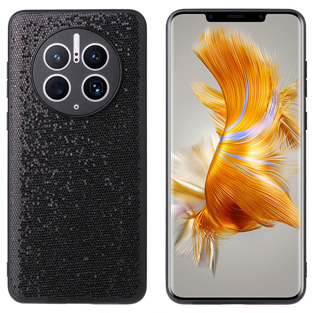 

Für Huawei Mate 50 Pro 4G PU Leder + PC + TPU Schockfeste Telefonkoffer Kameraschutz Anti-kratzer-abdeckung - Schwarze Glitzernde Pailletten, Huawei Mate 50 Pro 4G