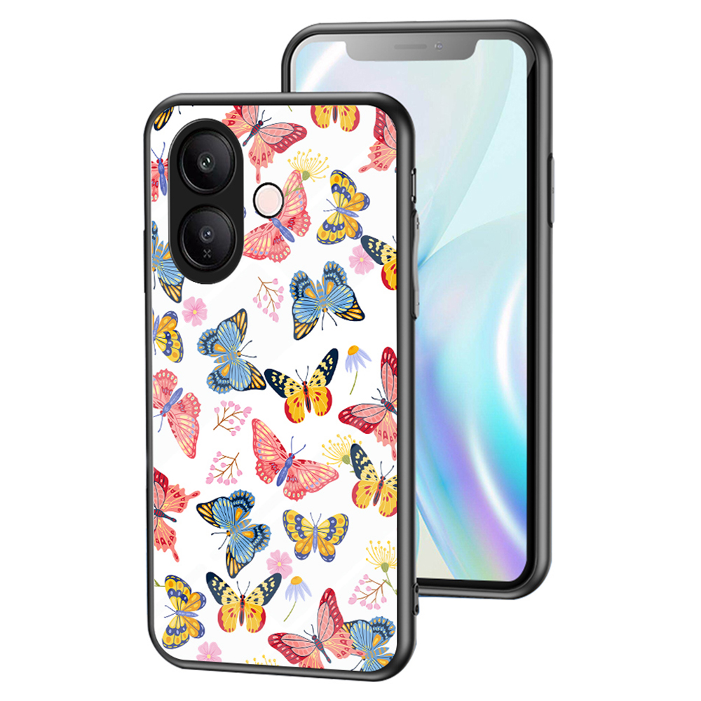 For vivo V60 Lite 5G  /  V60 Lite 4G Case Butterfly Pattern TPU + Tempered Glass Protective Phone Cover - Colorful Butterfly