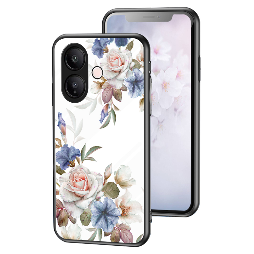 For vivo V60 Lite 5G  /  V60 Lite 4G Case Floral Pattern TPU + Tempered Glass Protective Phone Cover - White Flower Bush