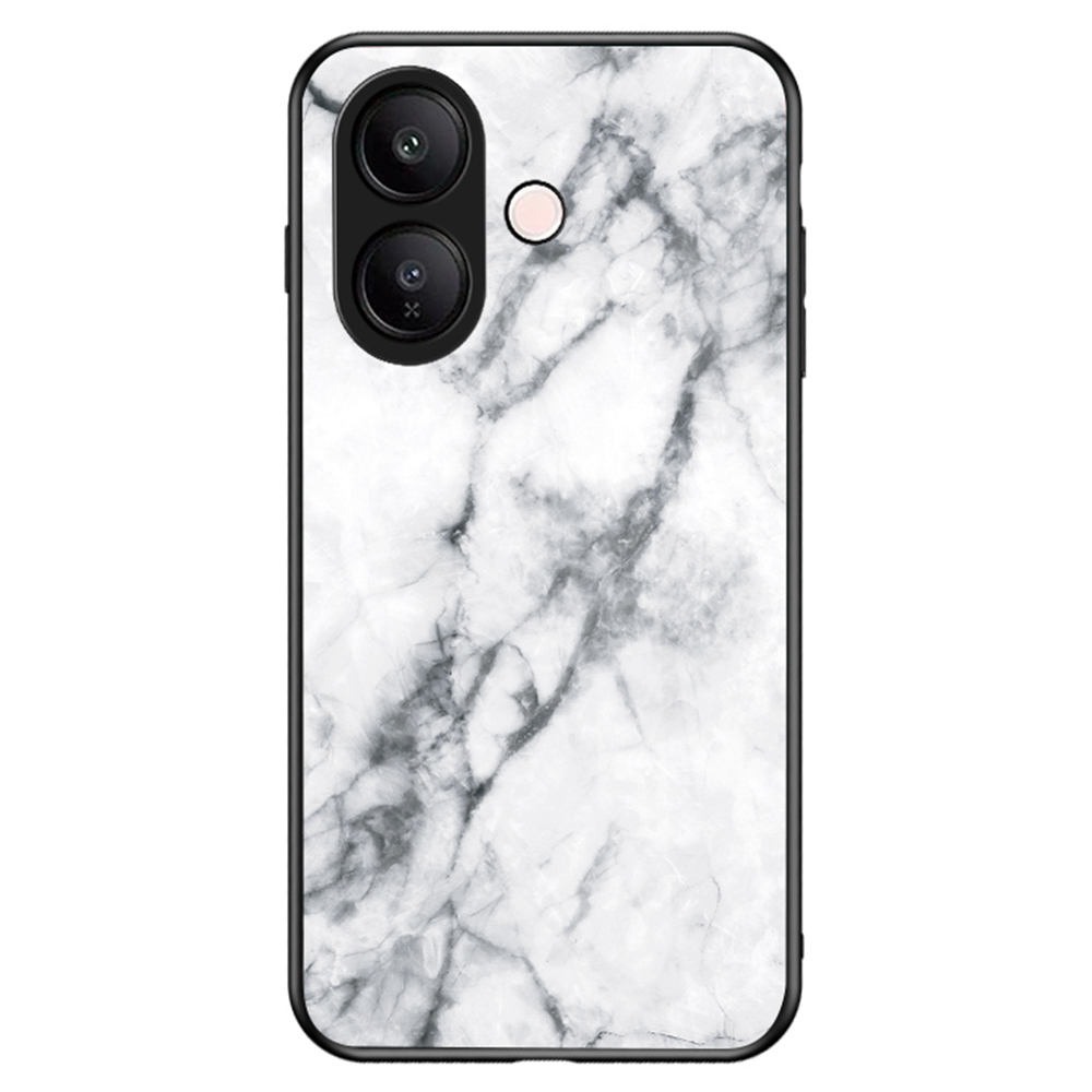 For vivo V60 Lite 5G  /  V60 Lite 4G Case Marble Pattern Tempered Glass + PC + TPU Protective Phone Cover - White Marble
