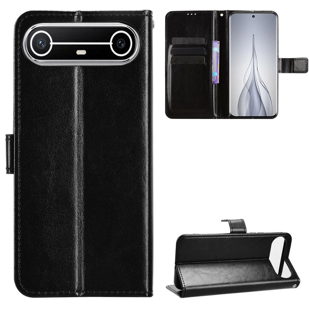 For TECNO Pova Slim 5G / TECNO Spark Slim 4G PU Leather Case with Strap Crazy Horse Texture Phone Wallet Cover - Black