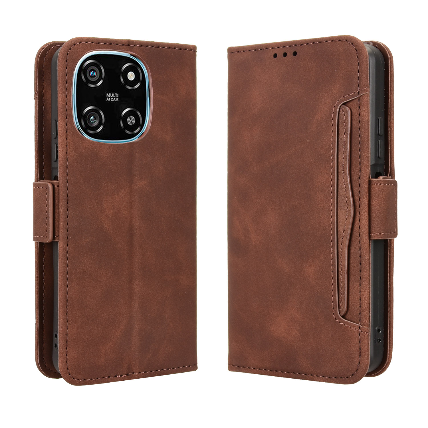 For Blackview Color 6 Leather Case Phone Wallet Cover with Multiple Card Slots - Brown