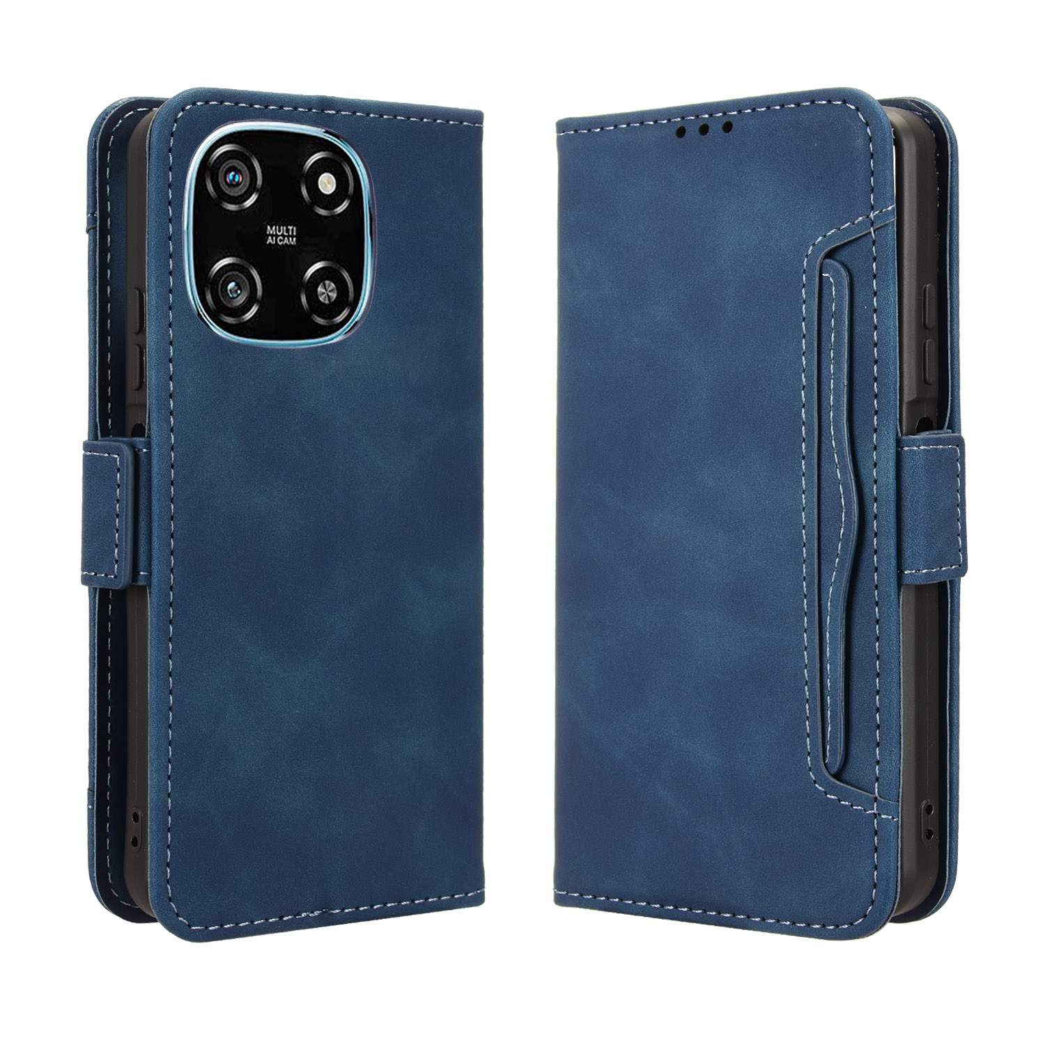 For Blackview Color 6 Leather Case Phone Wallet Cover with Multiple Card Slots - Blue