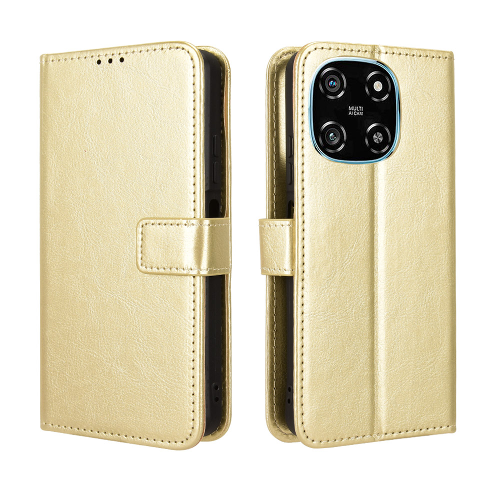For Blackview Color 6 PU Leather Case with Strap Crazy Horse Texture Phone Wallet Cover - Gold
