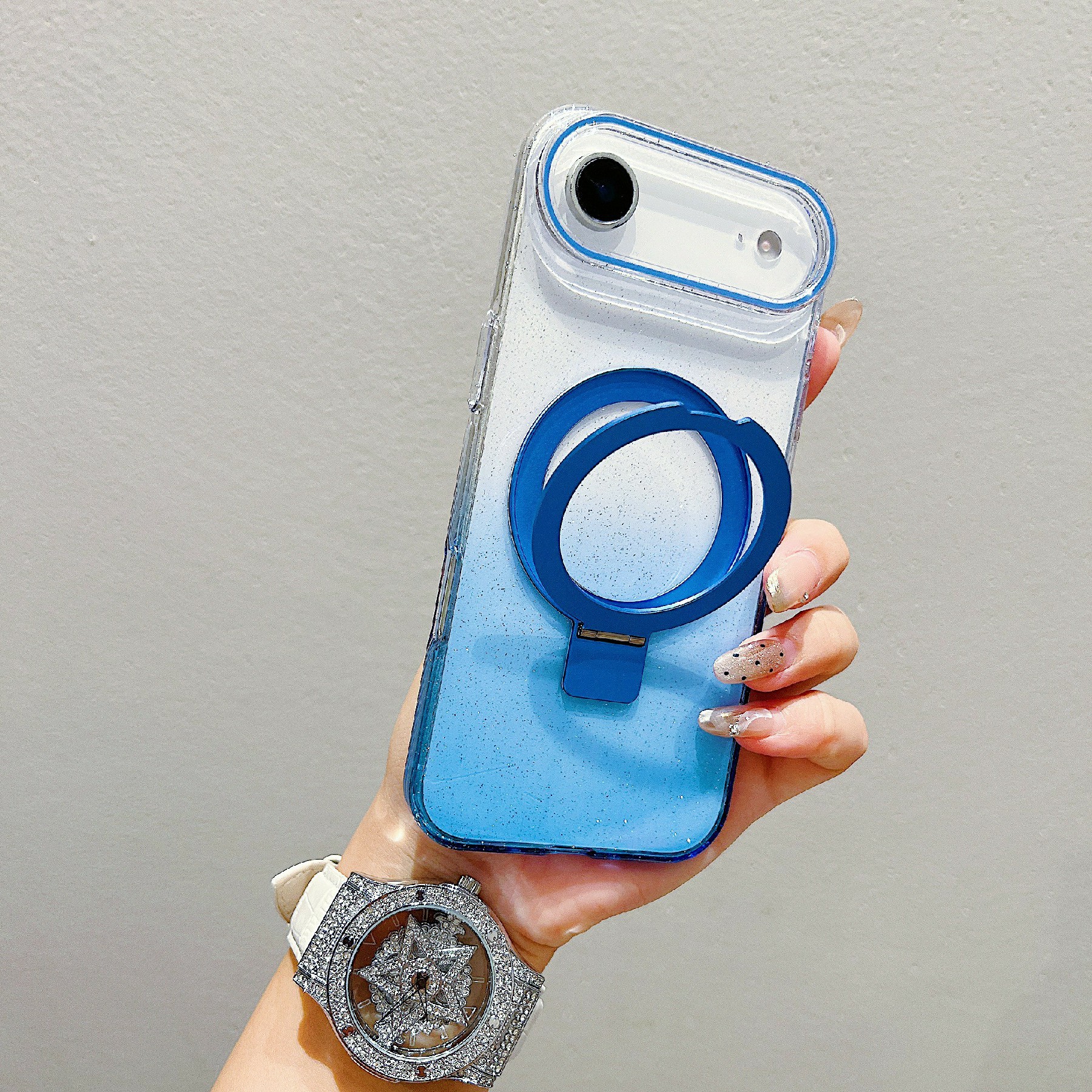 For iPhone Air Magnetic Case Kickstand Gradient Clear TPU Phone Back Cover - Blue