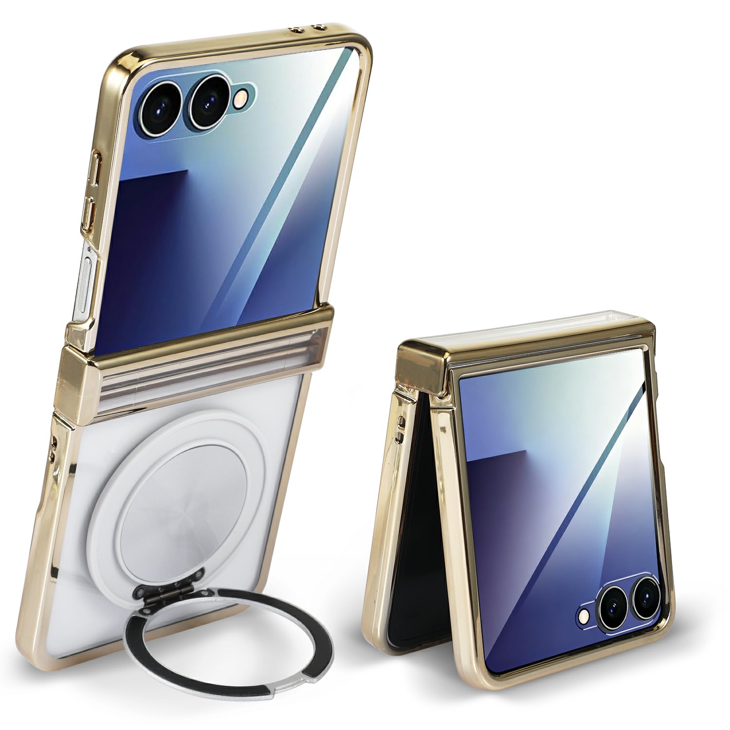 For Motorola Razr 60 Magnetic Case CD Vein Rotating Kickstand Electroplated PC Phone Cover - Gold