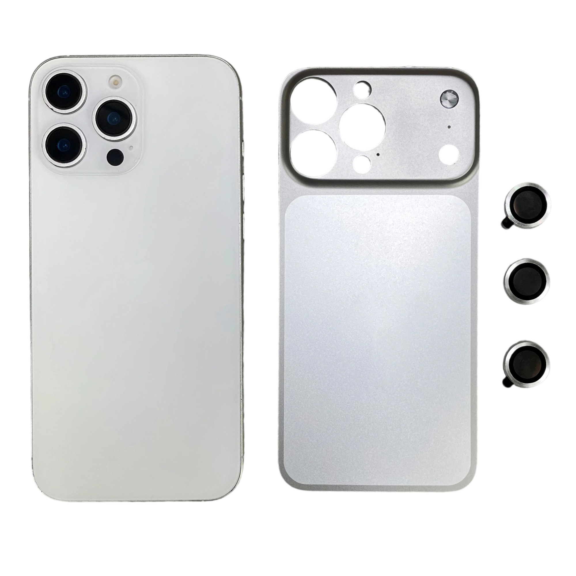 For iPhone 16 Pro Metal Case Transfer to 17 Pro Phone Cover with Camera Lens Protector - Silver