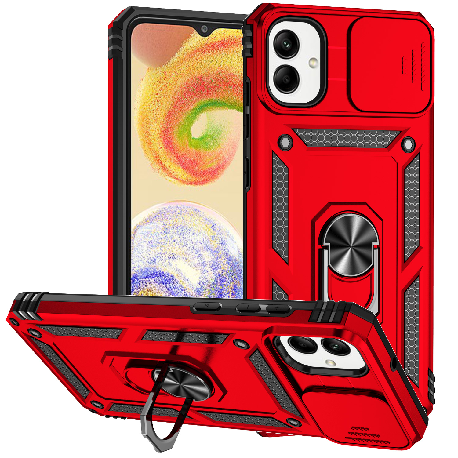 For Samsung Galaxy A07 4G / A06 4G Case PC + TPU Phone Cover with Lens Protection Kickstand - Red