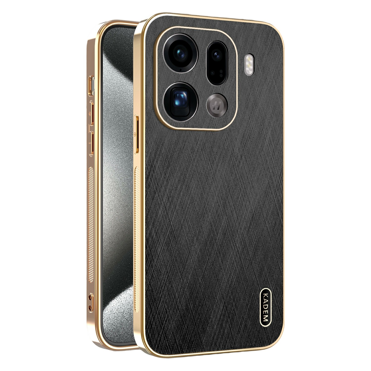 KADEM For Oppo Find X9 Pro 5G Case Electroplating Silk Texture PU + TPU Phone Back Cover - Black