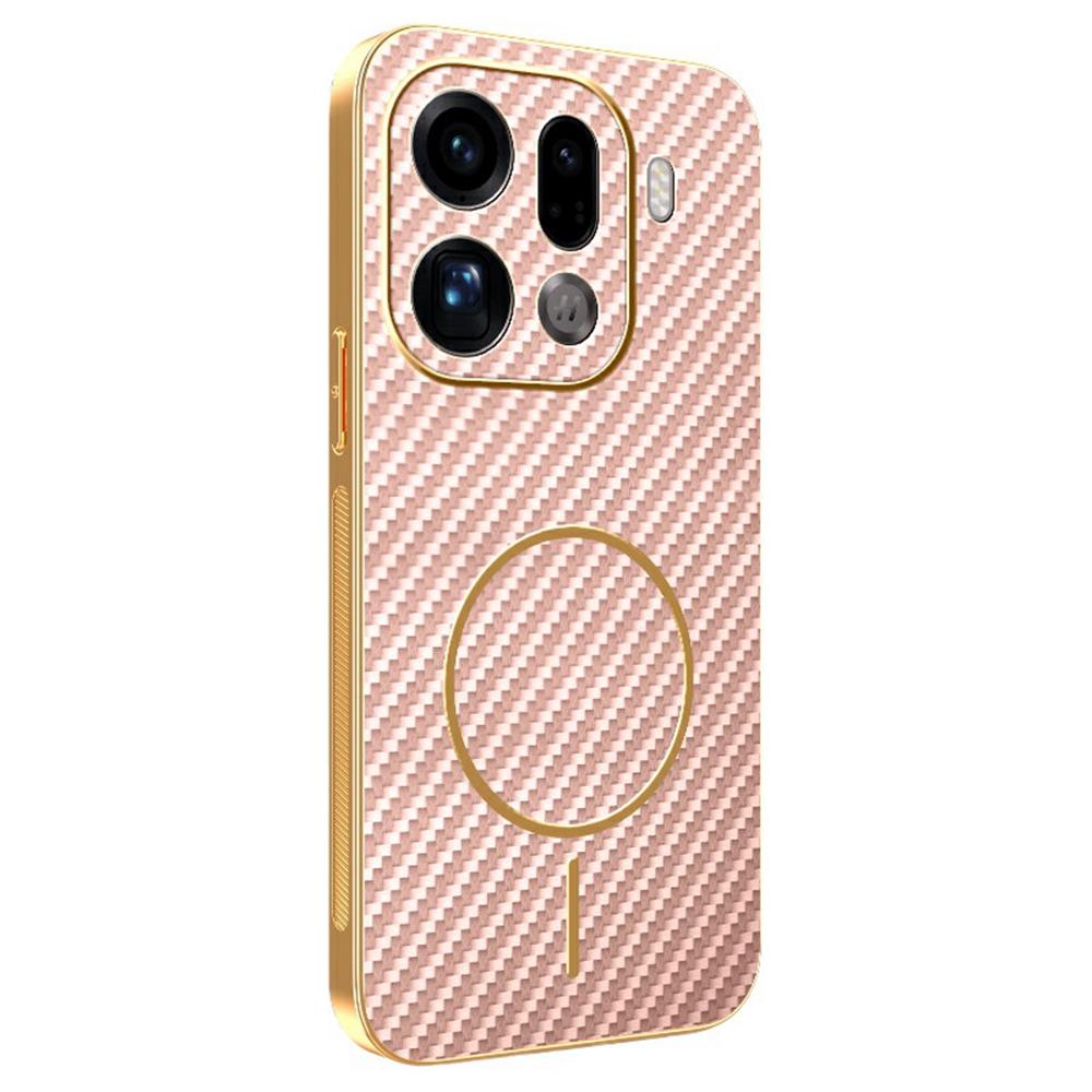 For Oppo Find X9 Pro 5G Phone Case Carbon Fiber Textured Electroplated TPU Back Cover - Pink