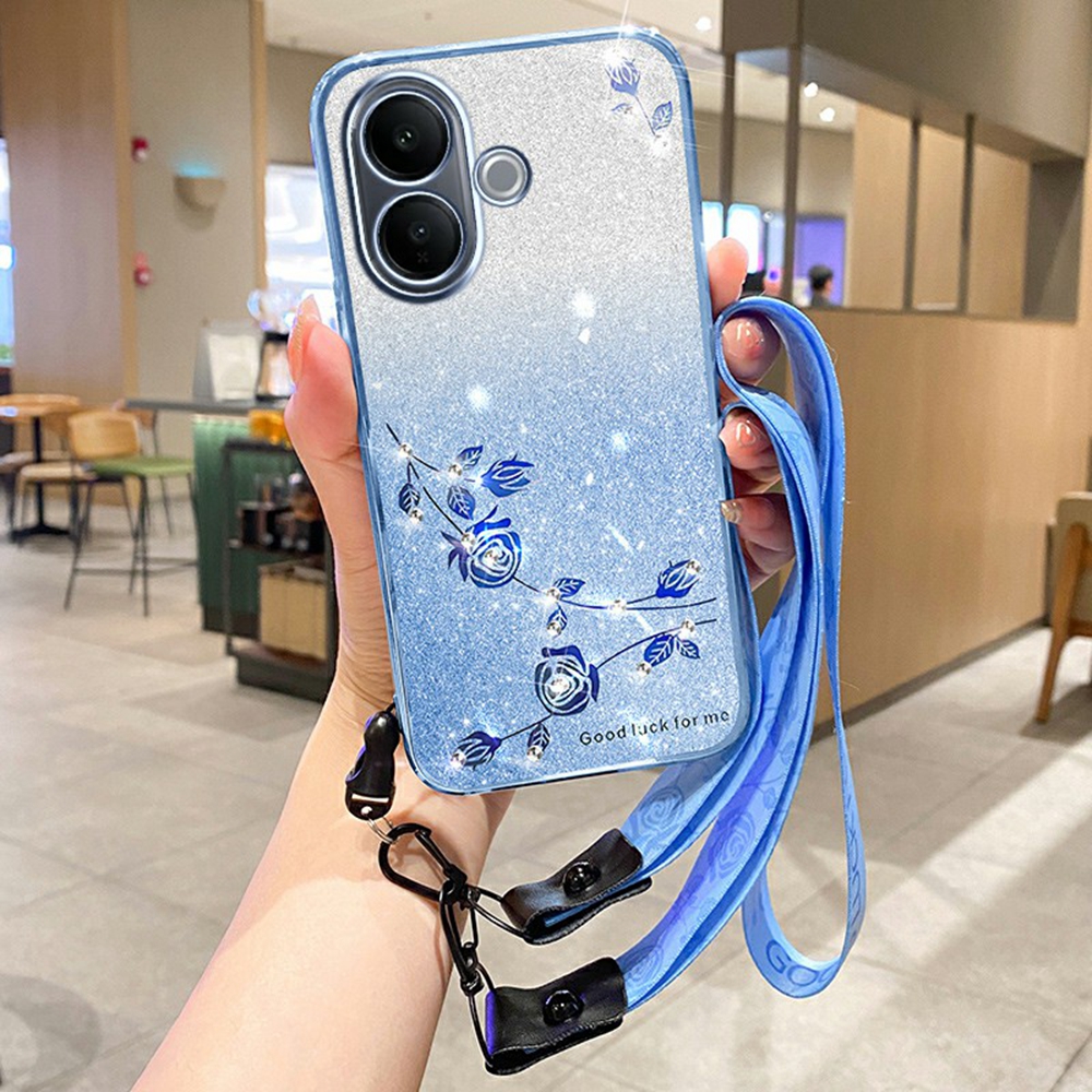 KADEM For vivo V60 Lite 4G / 5G Case Flower Pattern TPU Gradient Phone Cover with Lanyards - Blue