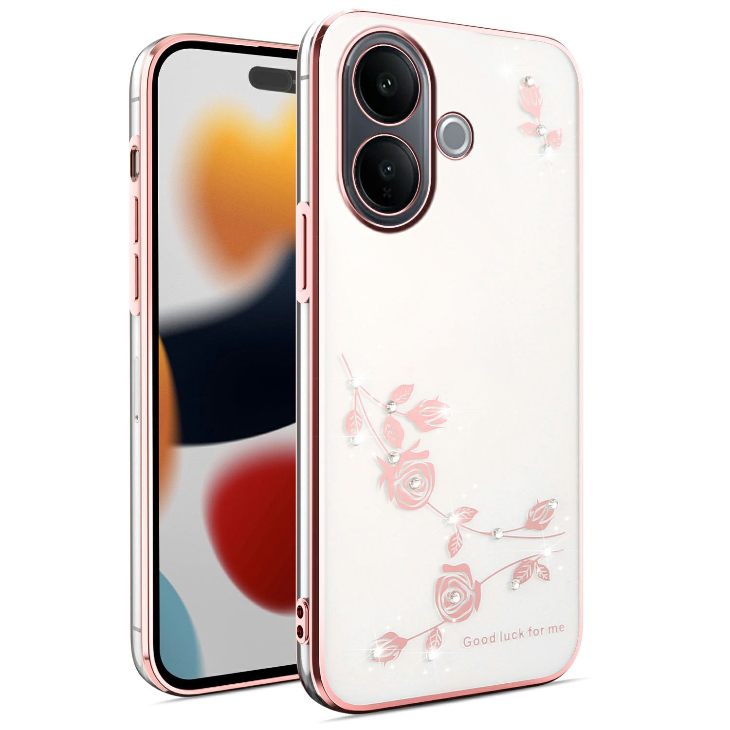 KADEM For vivo V60 Lite 4G / 5G Case Flower Rhinestone Decor TPU Phone Cover - Rose Gold
