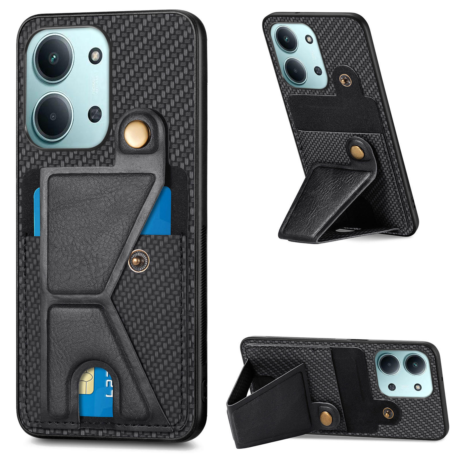 K-Shaped Kickstand Case For Xiaomi Poco C85 4G (171mm) / Redmi 15C 4G (Global) (171mm) Leather Phone Back Cover - Black