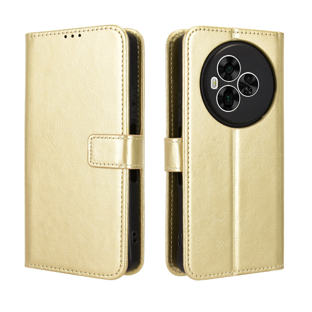 For TCL NxtPaper 60 Ultra 5G PU Leather Case with Strap Crazy Horse Texture Phone Wallet Cover - Gold