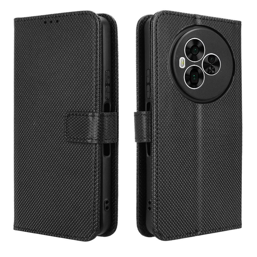 For TCL NxtPaper 60 Ultra 5G Leather Wallet Case with Strap Diamond Texture Phone Cover - Black