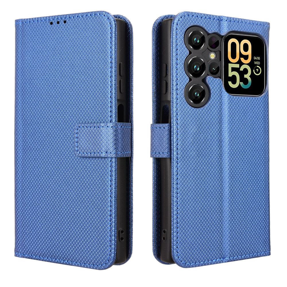 For Oukitel C62 / C62 Pro Leather Wallet Case with Strap Diamond Texture Phone Cover - Blue