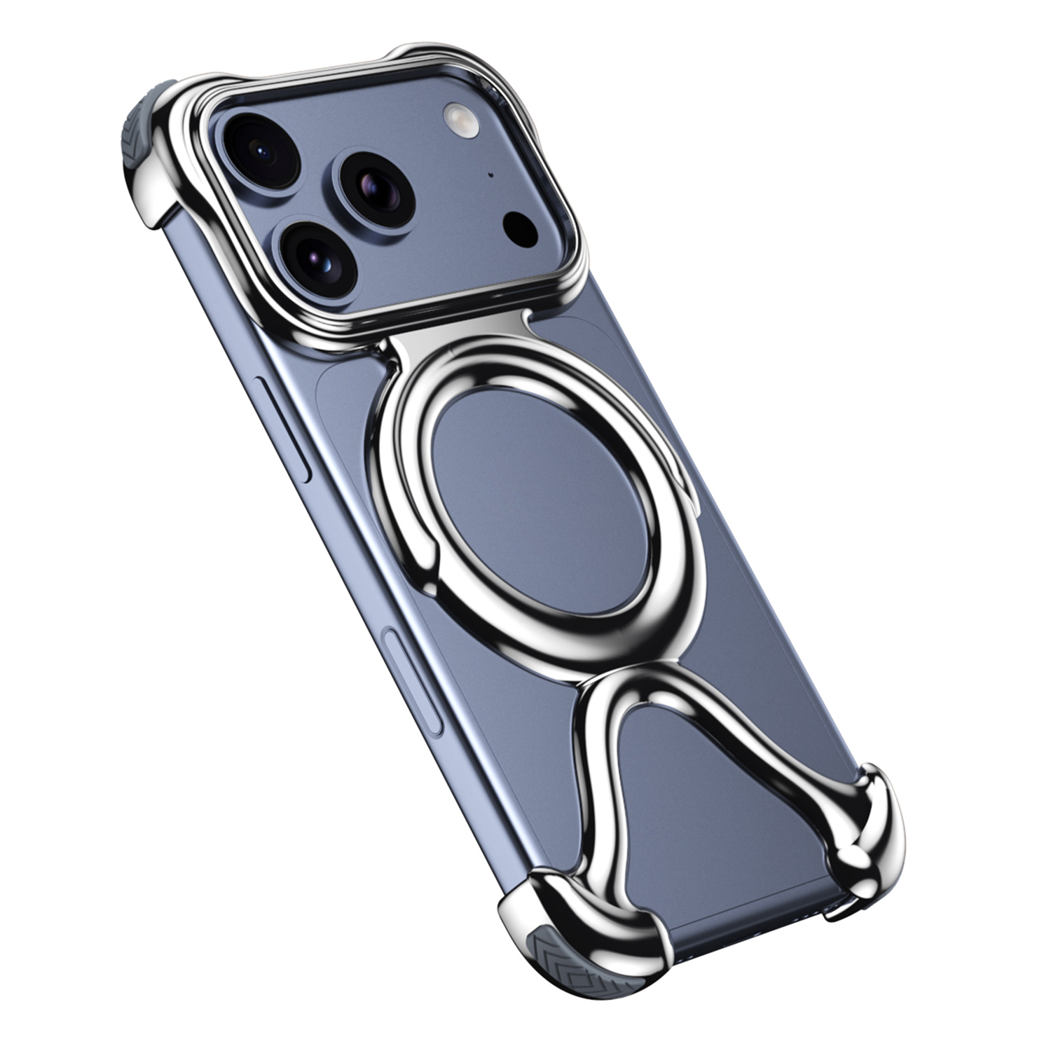 For iPhone 17 Pro Max Bumper Case Hard PC Magnetic Phone Cover Hollow Out Heat Dissipation - Silver