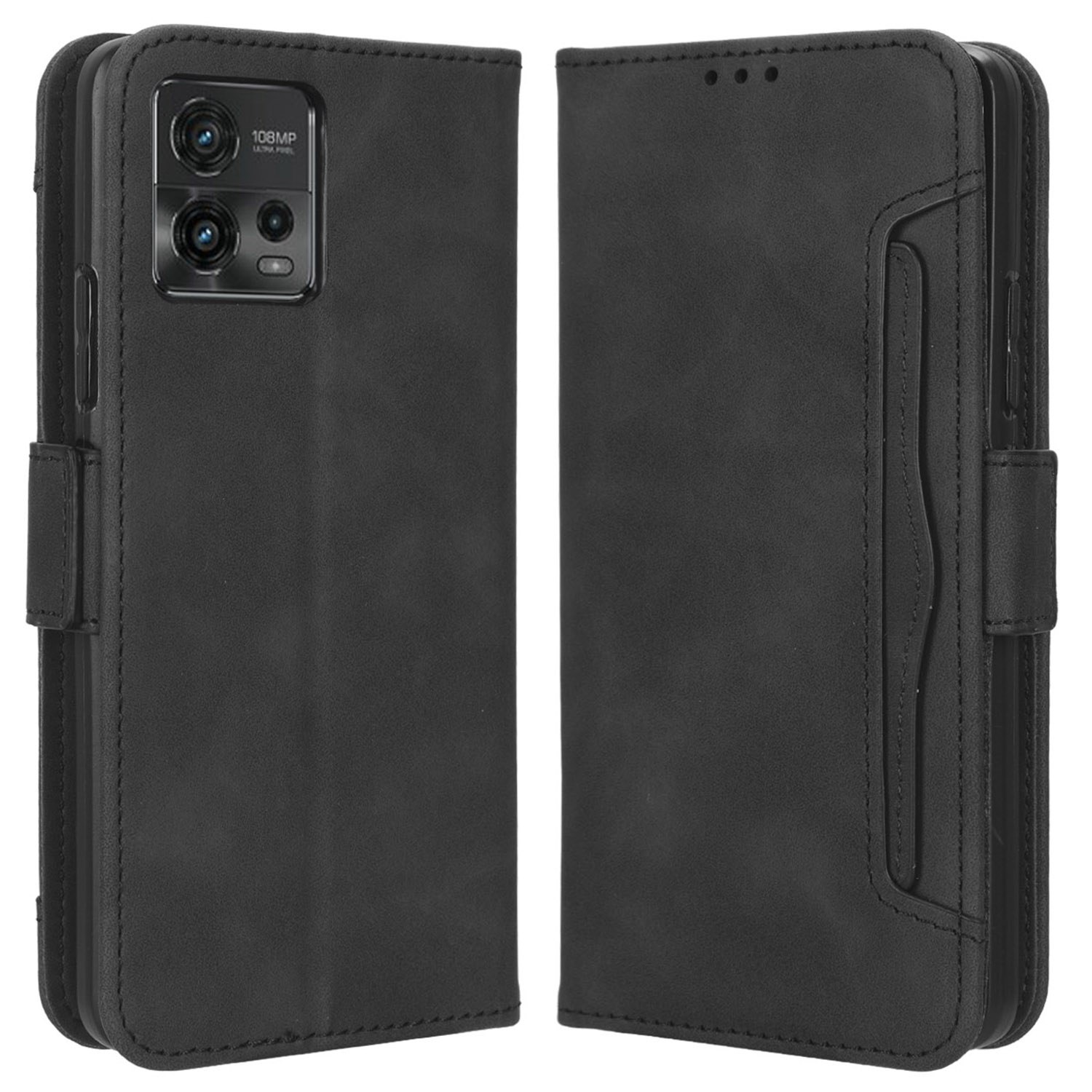 

Magnetische Schließung Telefonhülle Für Motorola Moto G72 4G, Anti-fall-pu-leder-flip-brieftaschen-abdeckständer Mit Mehreren Kartensteckplätzen - Schwarz, Motorola Moto G72 4G