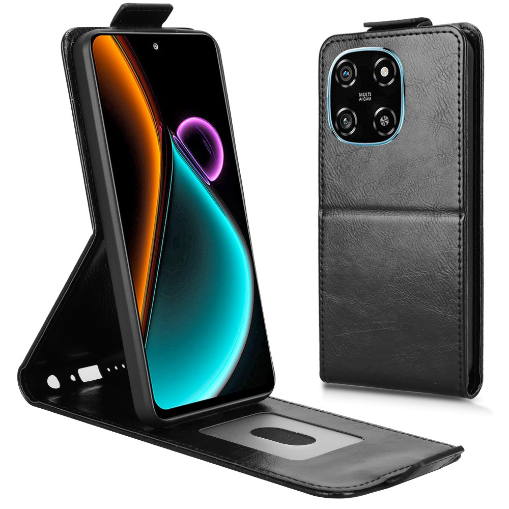 For Blackview Color 6 Stand Case Magnetic Clasp Vertical Flip Leather Phone Cover with Card Holder - Black