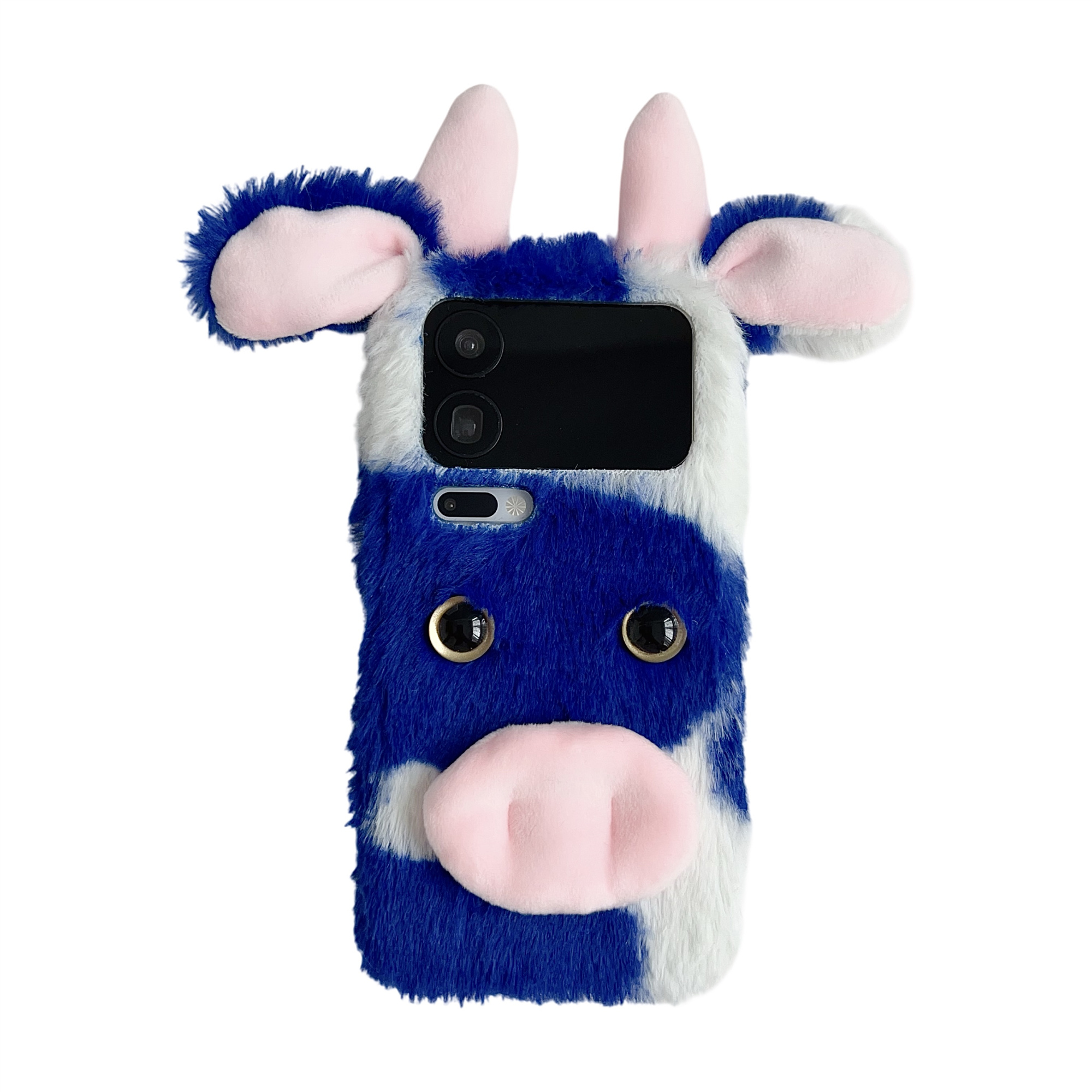 For Xiaomi 17 Pro Max Case Fluffy Cute Cow Winter Plush Inner TPU Phone Cover - Blue
