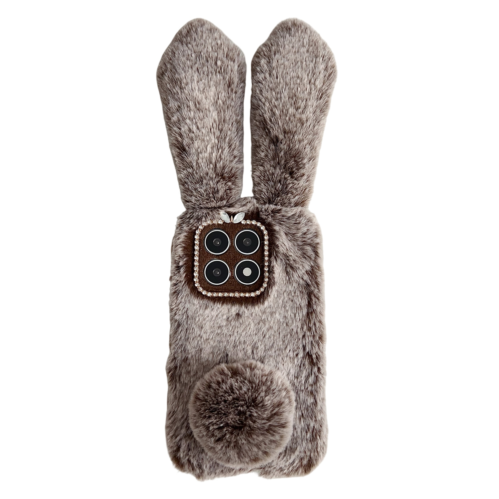 For Xiaomi 17 Case Fluffy Cute Cow Winter Plush Inner TPU Phone Cover - Brown