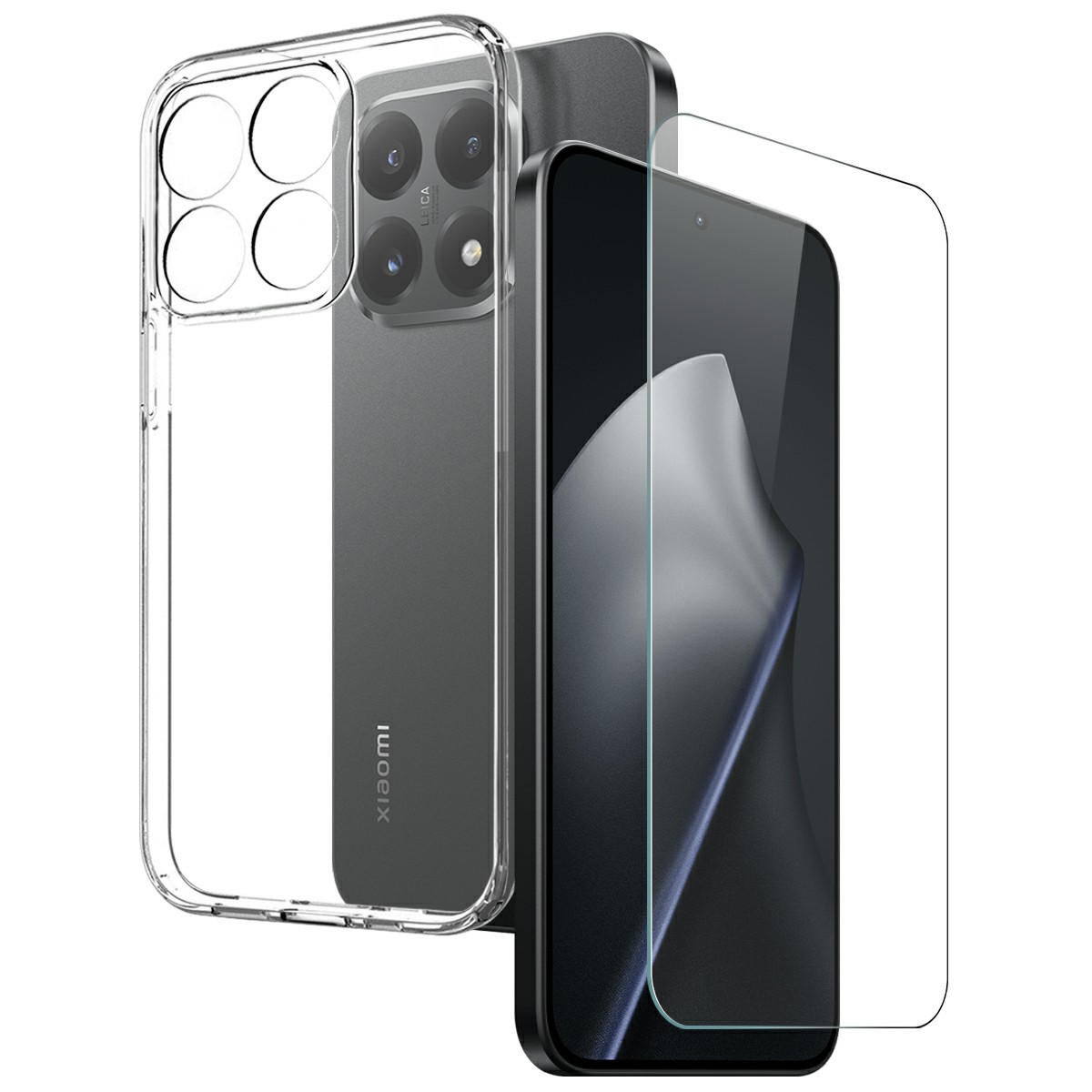 NORTHJO For Xiaomi 15T Case Soft TPU Clear Phone Cover with Tempered Glass Screen Protector