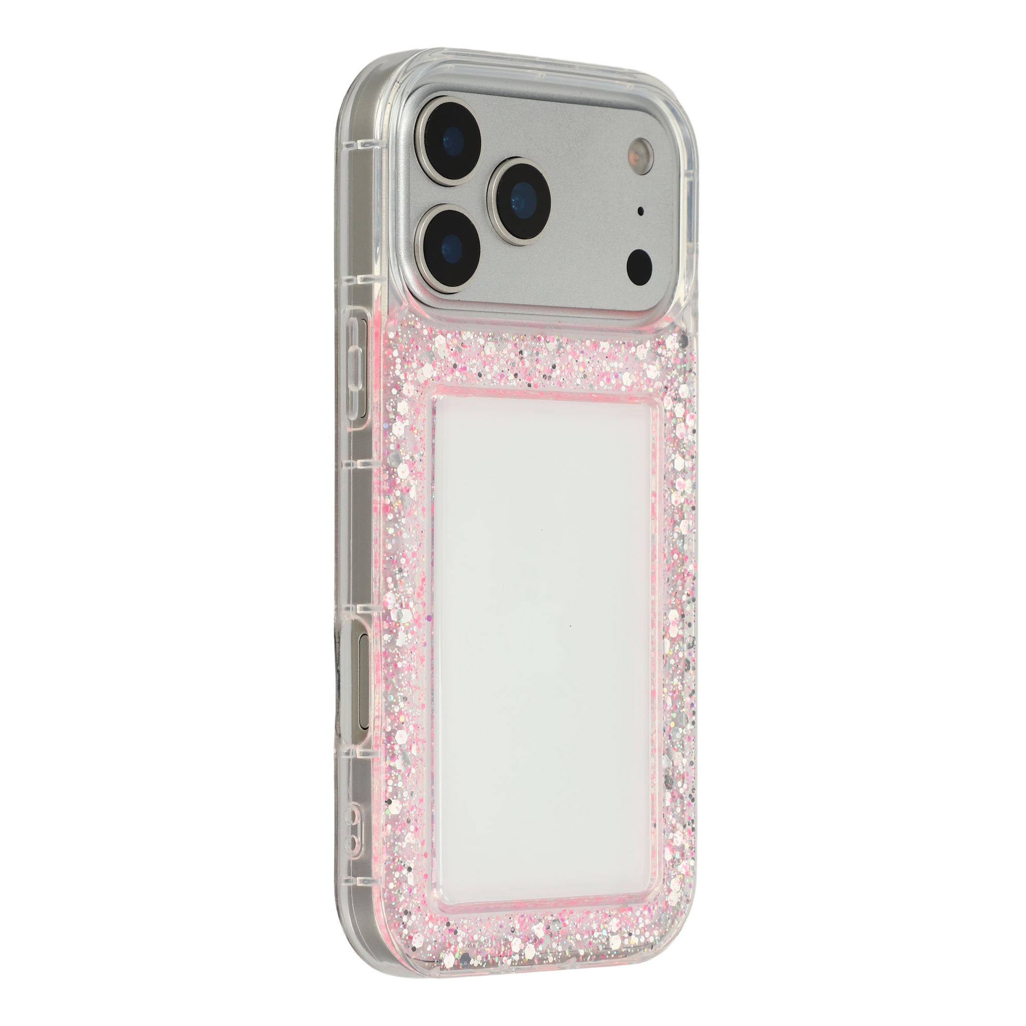 For iPhone 17 Pro Case Glitter Epoxy Soft TPU Clear Back Cover - Pink