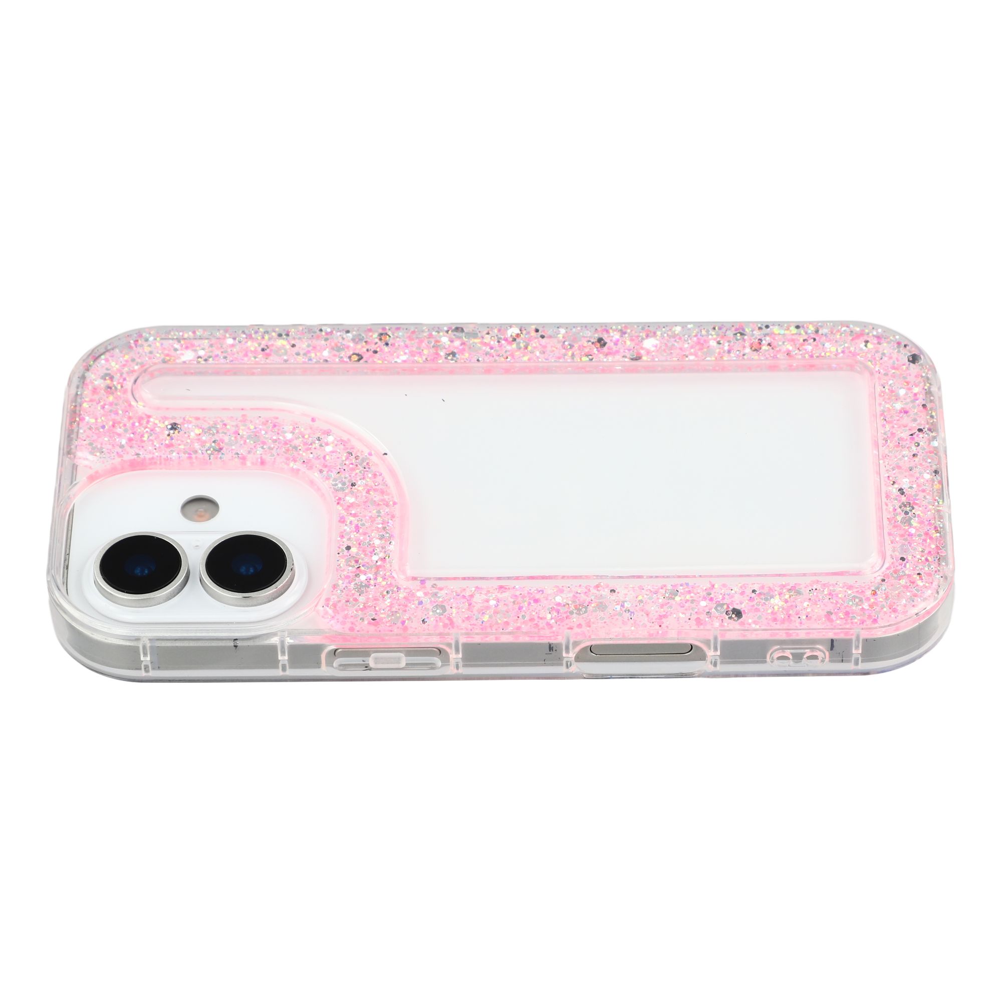 For iPhone 17 Case Glitter Epoxy Soft TPU Clear Back Cover - Pink