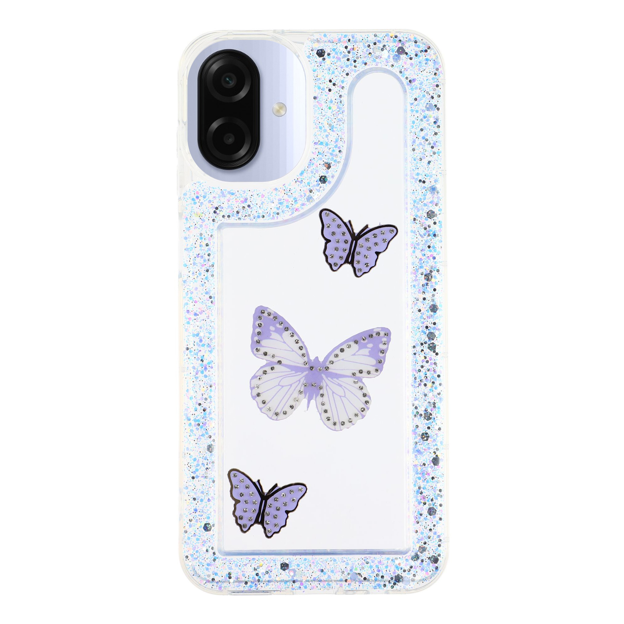 For Samsung Galaxy A07 4G Case DIY Butterfly Glitter Epoxy Soft TPU Phone Back Cover - Purple
