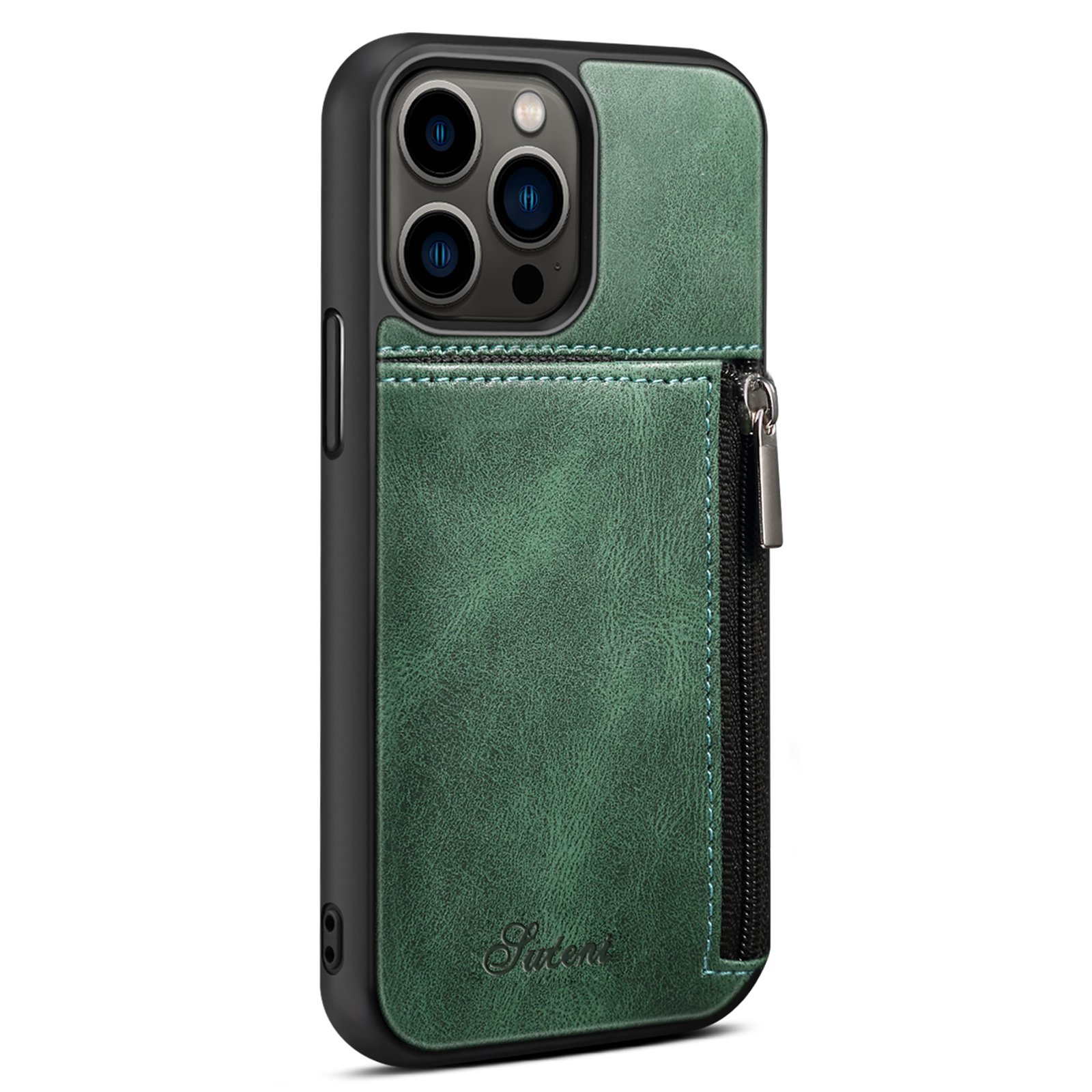 

Suteni H14 Series Для Iphone 14 Pro Zipper Pocket Skellet Cash Case Coathing pc + Tpu-устойчивый - Зеленый, iPhone 14 Pro