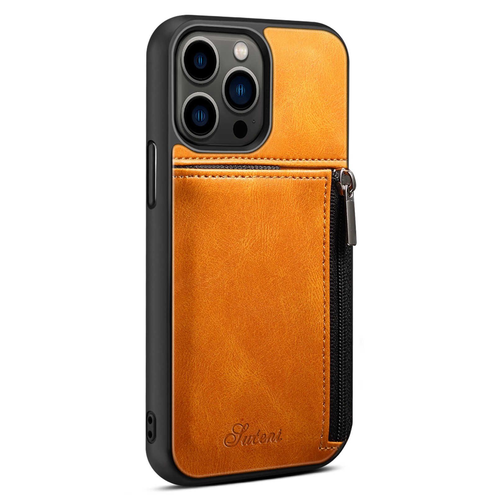 

Suteni H14 Series Для Iphone 14 Pro Zipper Pocket Skellet Cash Case Coathing pc + Tpu-устойчивый - Хаки, iPhone 14 Pro