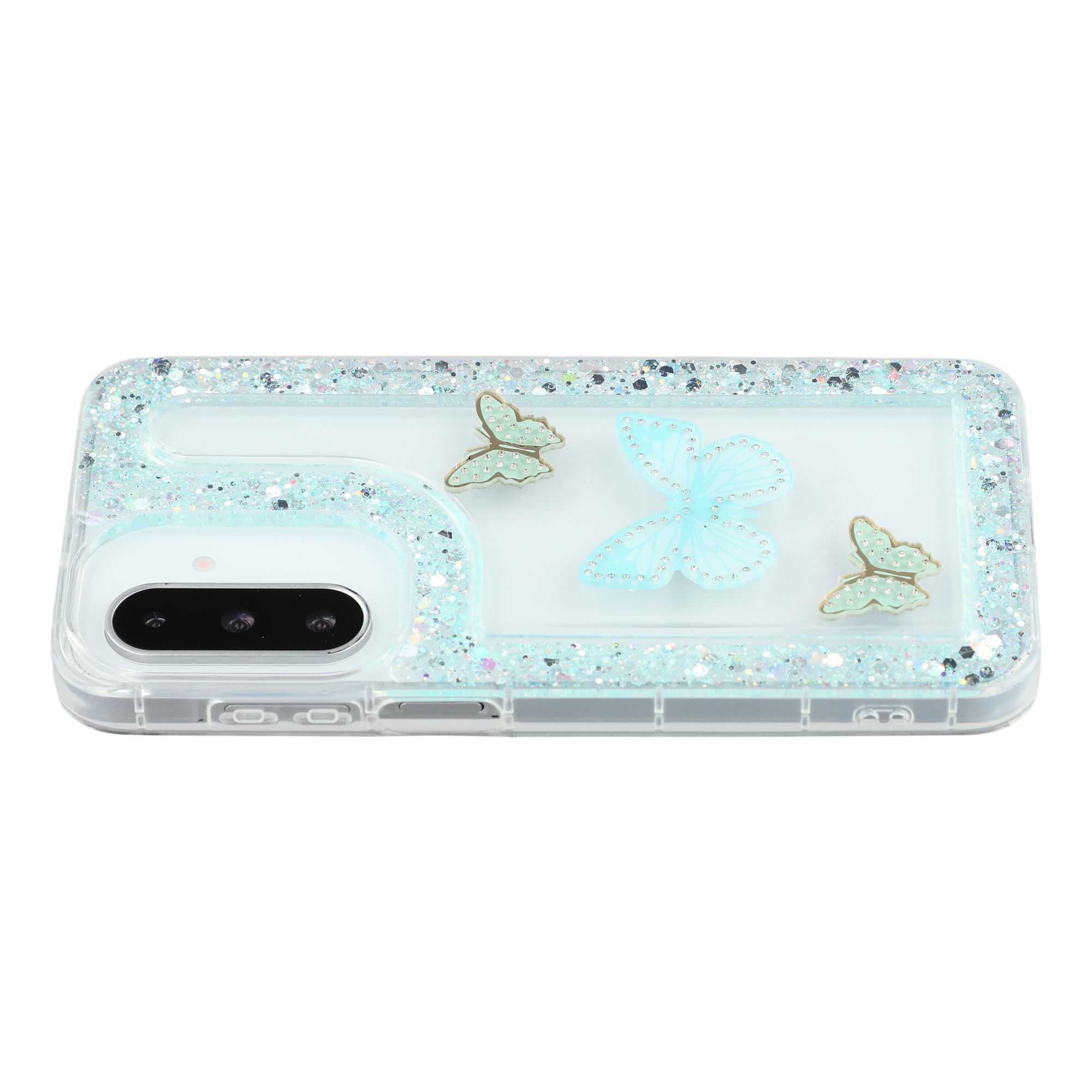 Phone Case For Samsung Galaxy A17 4G / 5G / A26 5G DIY Butterfly Glitter Epoxy Soft TPU Back Cover - Green