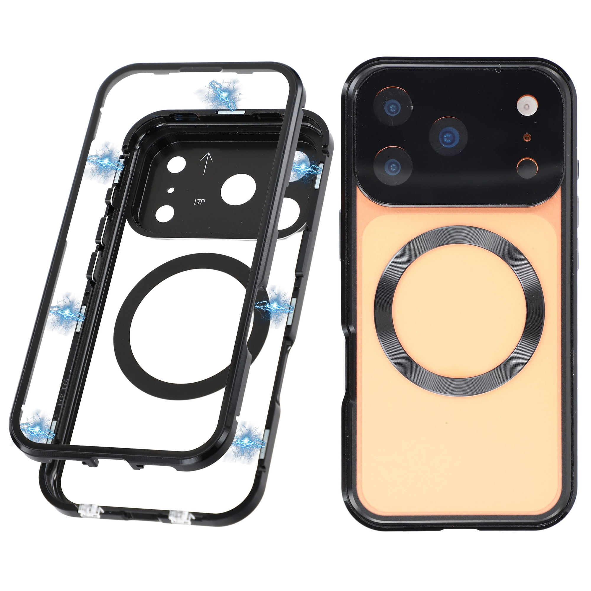 For iPhone 17 Pro Max Case Double Sides Tempered Glass Phone Cover Compatible with MagSafe Full Protector - Black