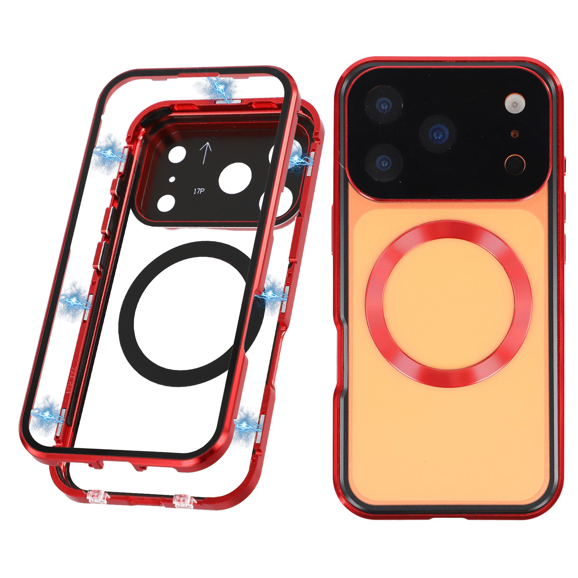 For iPhone 17 Pro Max Case Double Sides Tempered Glass Phone Cover Compatible with MagSafe Full Protector - Red