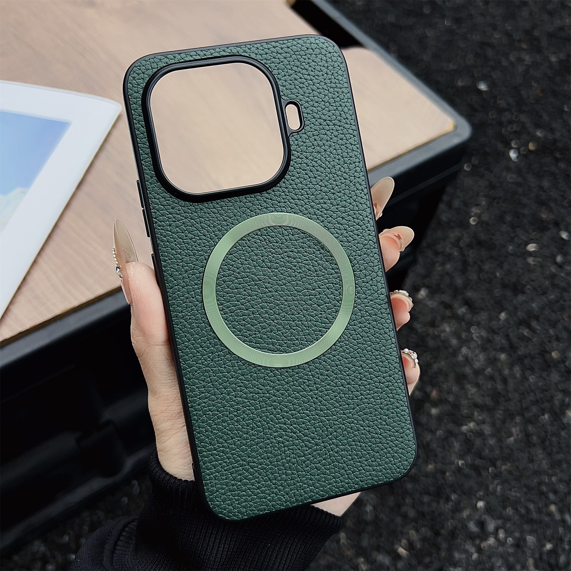 For Xiaomi 15T Pro Magnetic Case Litchi Texture PU Leather + TPU Phone Back Cover - Green