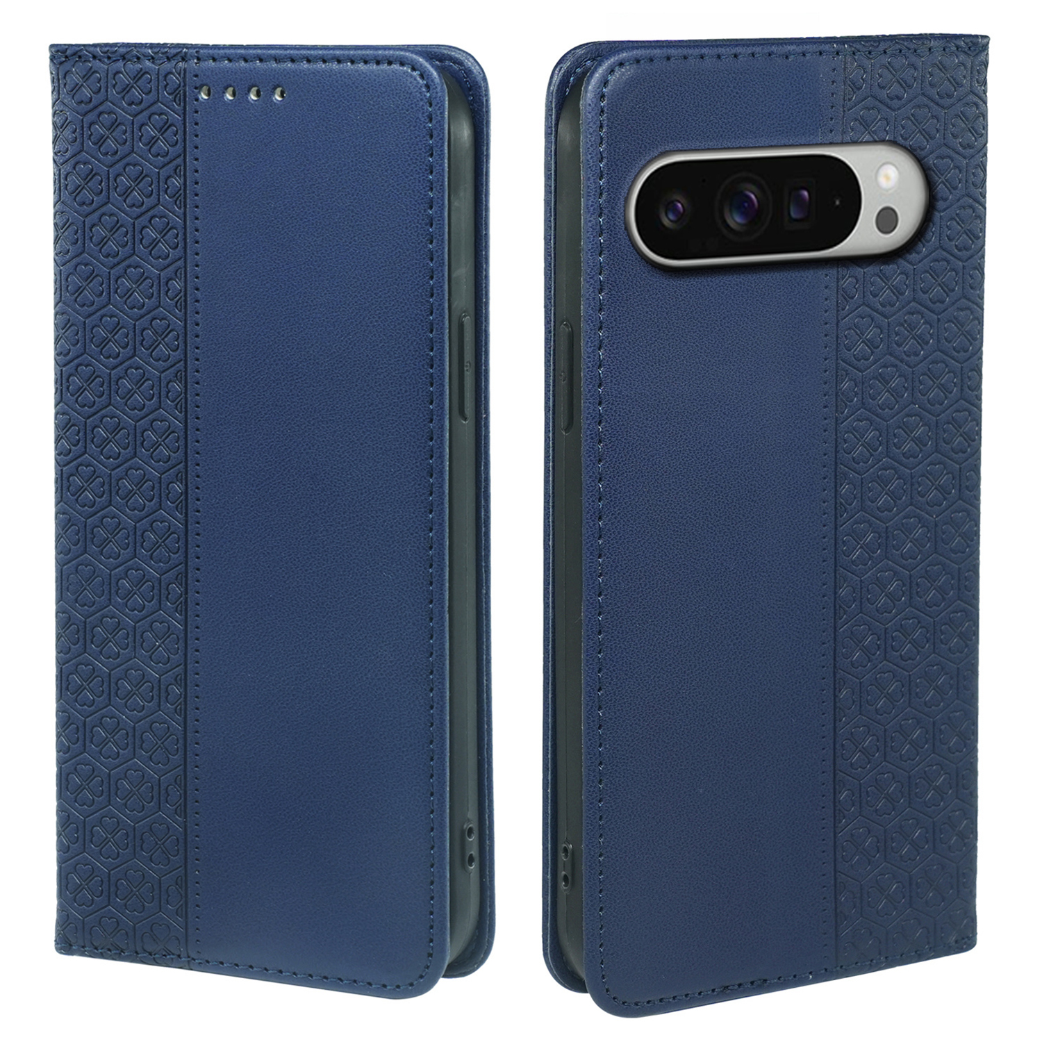For Google Pixel 10 / 10 Pro Case Four Leaf Clover Leather Flip Phone Cover Stand Wallet - Blue