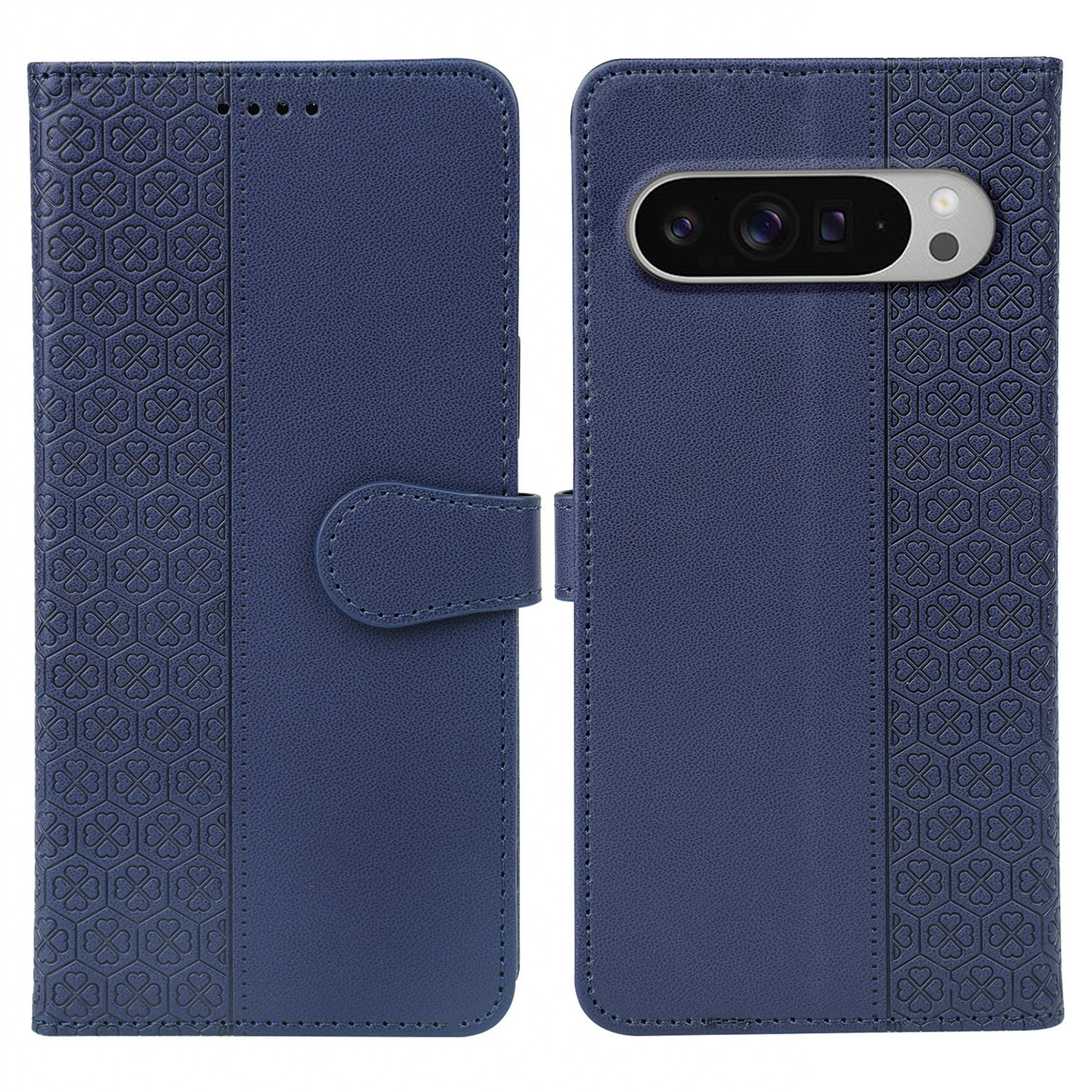 For Google Pixel 10 Pro XL Case Magnetic Clasp Four Leaf Clover Leather Phone Cover - Blue