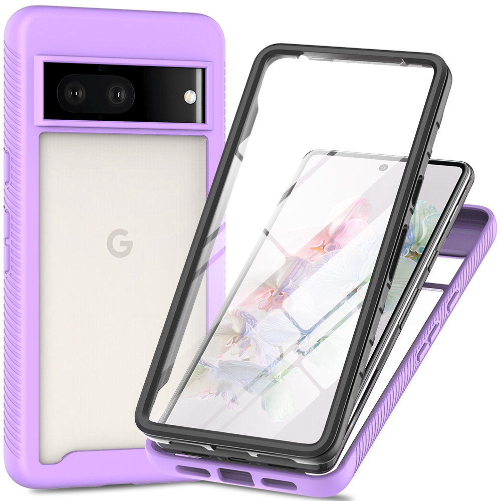 

Für Google Pixel 7 5G PC + TPU Full Protection Phone Case Anti-drop-schutzabdeckung Mit Pet-screen-beschützer - Violett, Google Pixel 7 5G