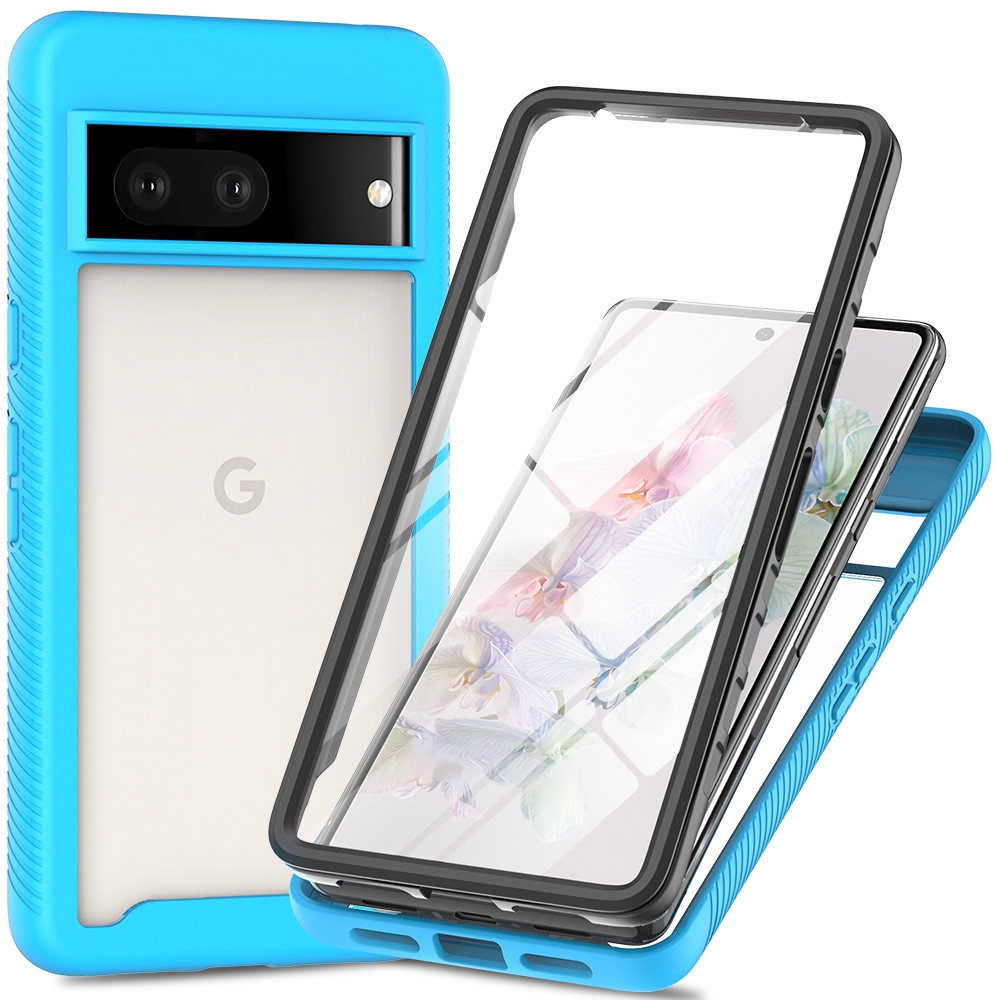 

Für Google Pixel 7 5G PC + TPU Full Protection Phone Case Anti-drop-schutzabdeckung Mit Pet-screen-beschützer - Baby Blau, Google Pixel 7 5G