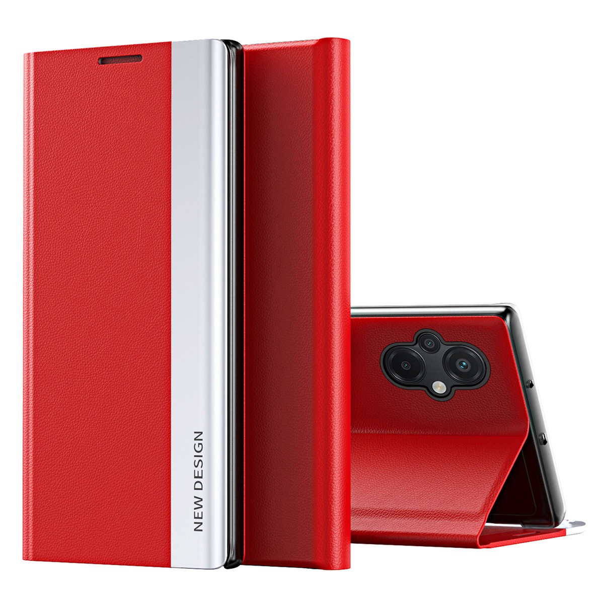

Für Xiaomi Poco M5 4G Elektroplatten PU -lederabdeckung Full Protection Phone Stand Hülle - Rot, Xiaomi Poco M5 4G