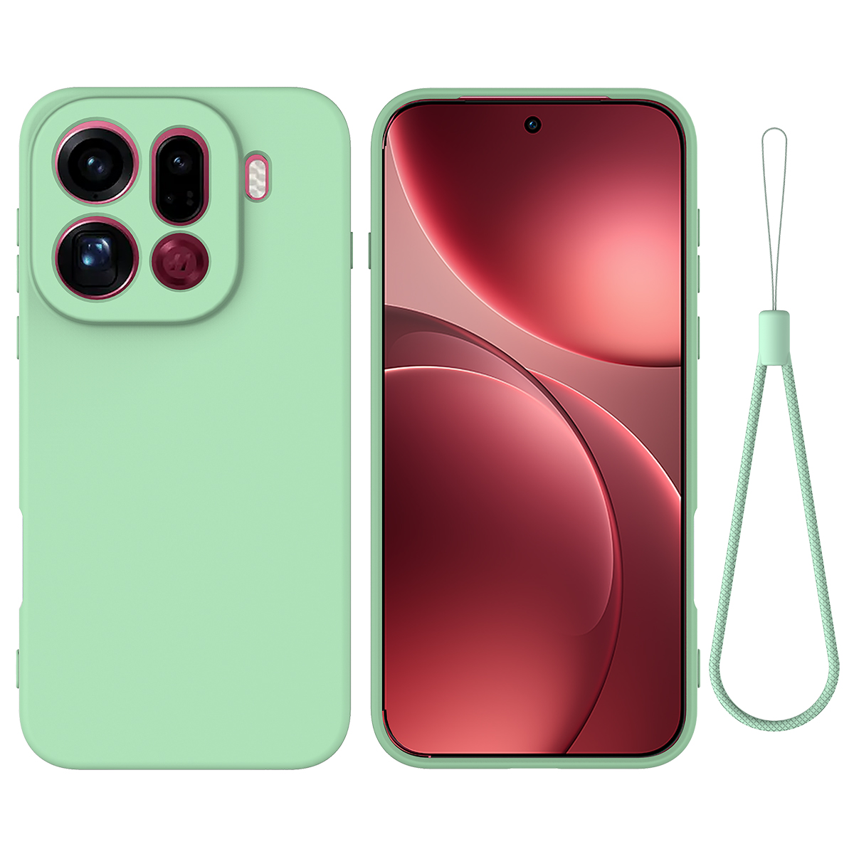 For Oppo Find X9 Pro 5G Liquid Silicone Case Phone Back Cover with Hand Strap - Green