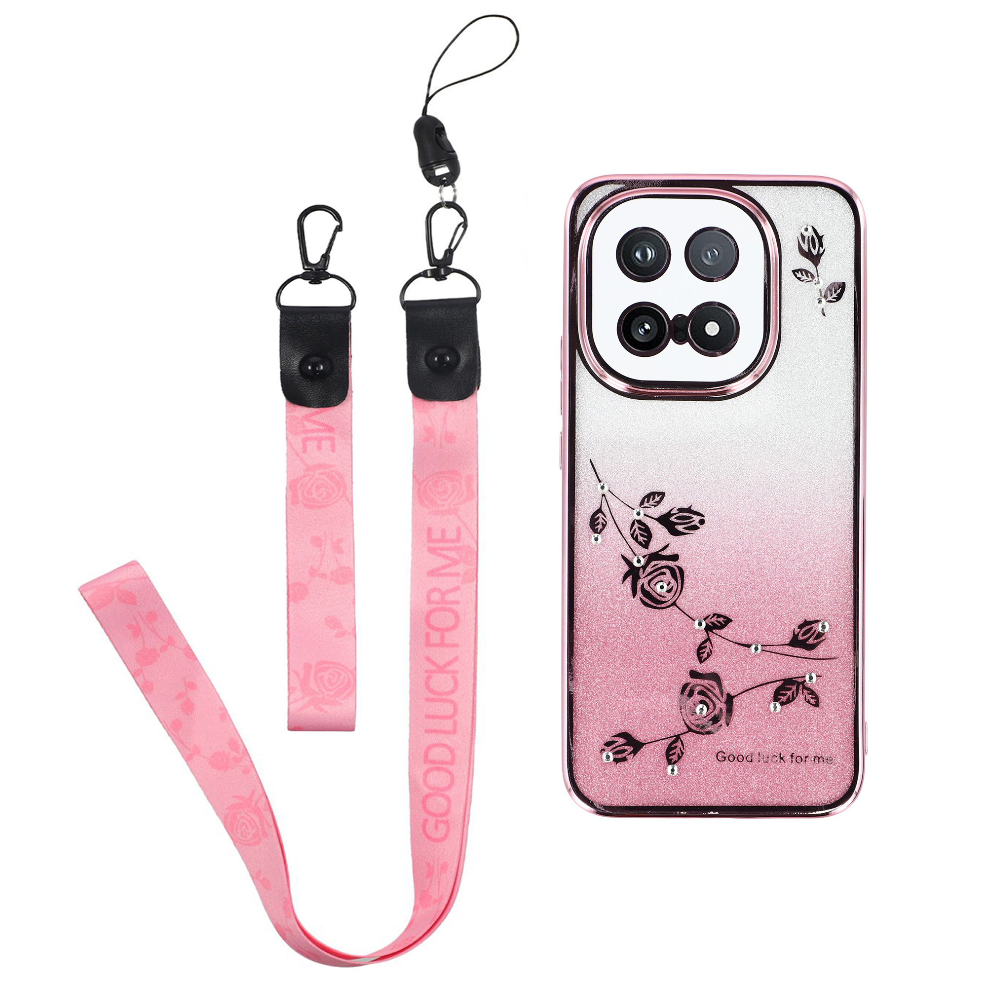 KADEM For vivo iQOO 15 5G Case Flower Pattern TPU Gradient Phone Cover with Lanyards - Rose Gold