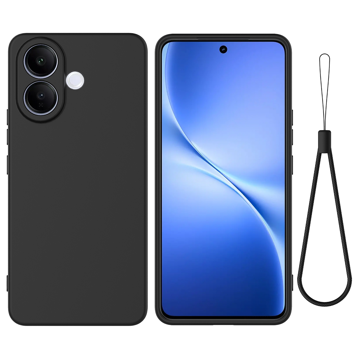 For vivo V60 Lite 5G / vivo V60 Lite 4G Liquid Silicone Case Phone Back Cover with Hand Strap - Black