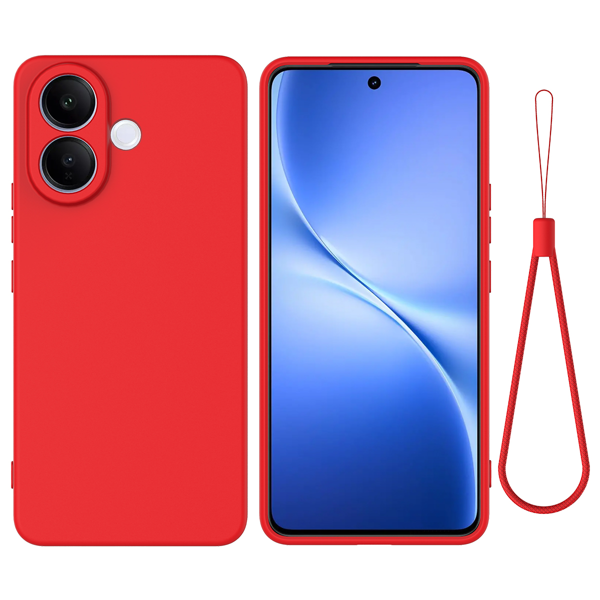 For vivo V60 Lite 5G / vivo V60 Lite 4G Liquid Silicone Case Phone Back Cover with Hand Strap - Red